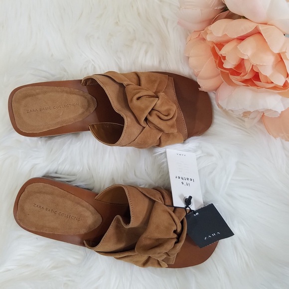 NWT ZARA KNOTTED SLINGBACK HIGH HEEL LEATHER SHOES - Picture 3 of 6